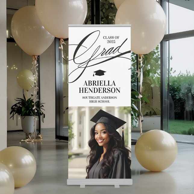 Elegant Graduation Vertical Retractable Banner (Elegant Graduation Photo Banner. Elegant Graduation Party Decor and Signs)