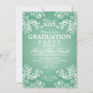 Elegant Graduation Vintage Royal Scroll Mint Invitation