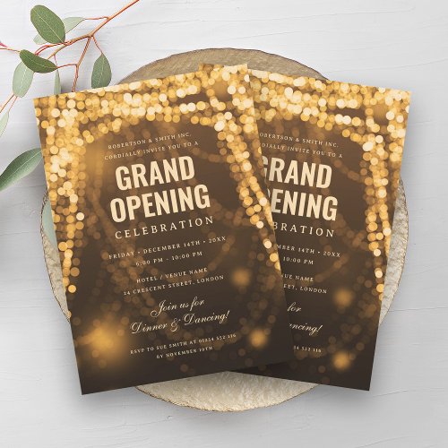 Elegant Grand Opening Business Gold Lights Invitation