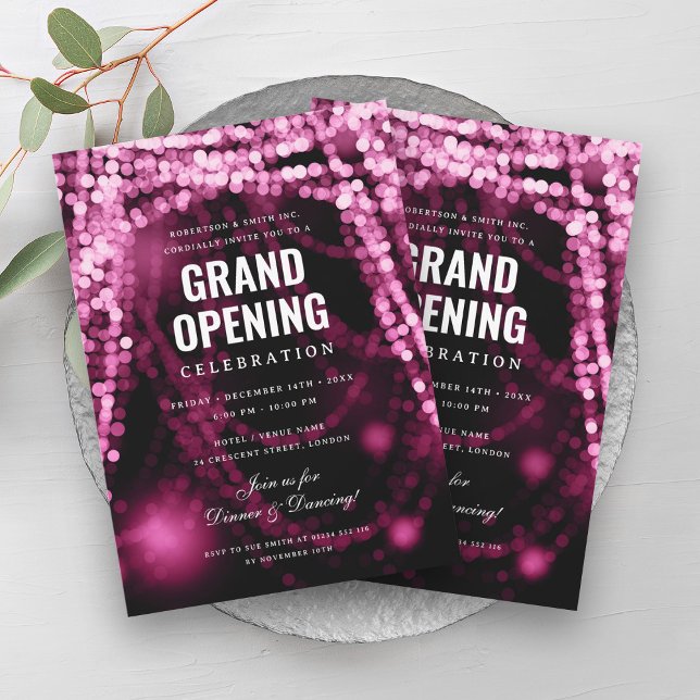 Elegant Grand Opening Business Hot Pink Lights Invitation (Elegant Grand Opening Business Hot Pink Lights Invitation)