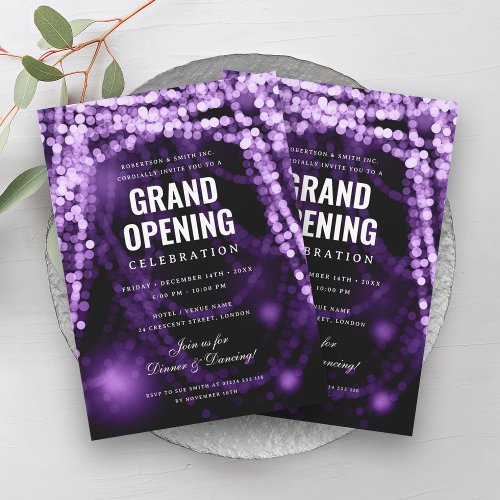 Elegant Grand Opening Business Purple Lights Invitation