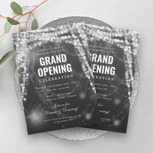 Elegant Grand Opening Business Silver Lights Invitation