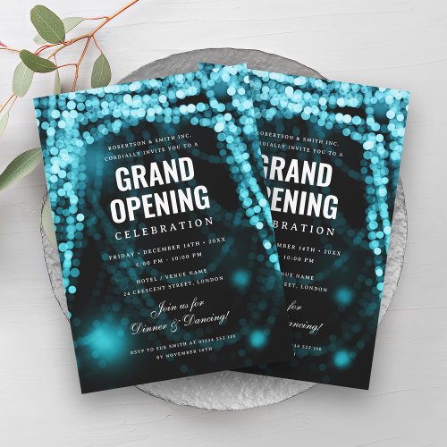 Elegant Grand Opening Business Turquoise Lights Invitation