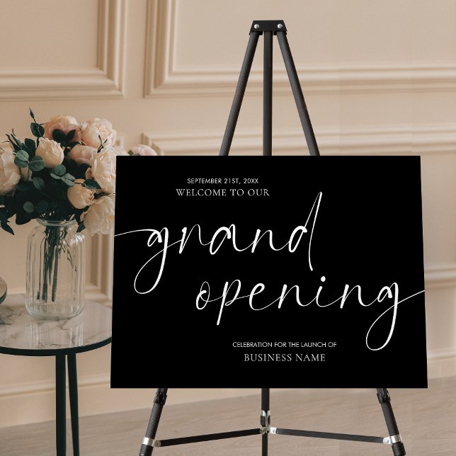Elegant Grand Opening Calligraphy Welcome Foam Board (Black and White Business Launch welcome sign for your opening event that is sure to impress)