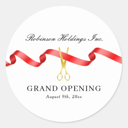 Elegant Grand Opening Classic Round Sticker