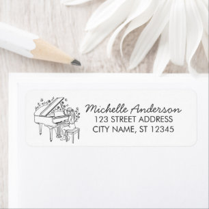 Elegant Grand Piano with Flowers Return Address    Label