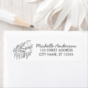 Elegant Grand Piano with Flowers Return Address    Label
