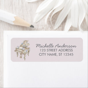 Elegant Grand Piano with Flowers Return Address Label