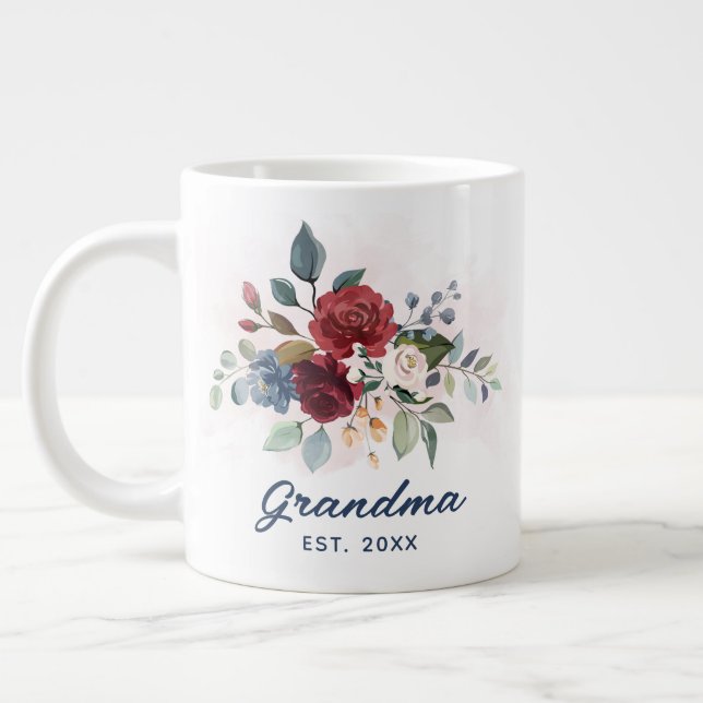 Elegant Grandma Floral Mothers Day Custom Giant Coffee Mug (Left)