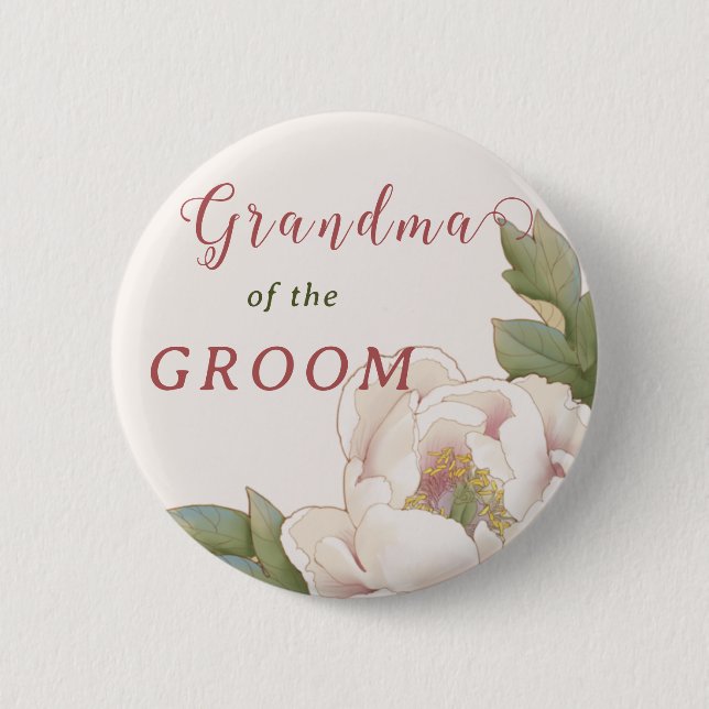 Elegant Grandma of the Groom Blush Pink Floral  Bu Button (Front)