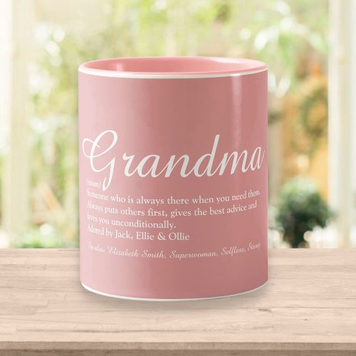 Elegant Grandma Script Definition Dusty Rose Pink Two_Tone Coffee Mug