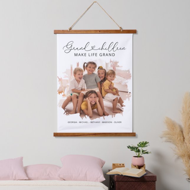 Elegant Grandparents Grandchildren Photo Hanging Tapestry (Bedroom)
