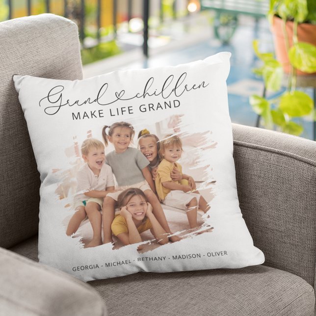 Elegant Grandparents Grandchildren Photo Throw Pillow (Creator Uploaded)