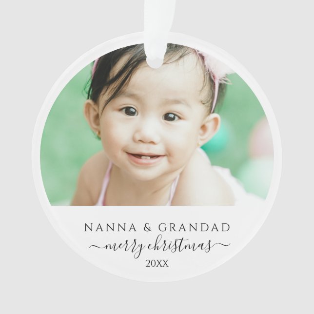Elegant Grandparents Photo Christmas Tree Ornament (Front)