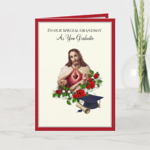 Elegant Grandson  Graduation Sacred Heart Roses Card