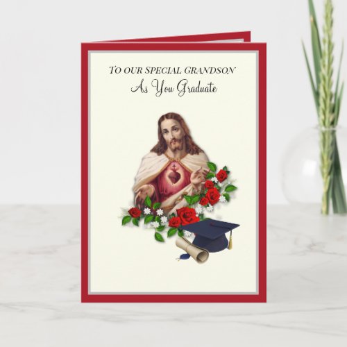 Elegant Grandson  Graduation Sacred Heart Roses Card