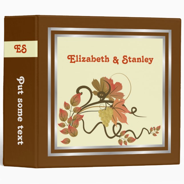 Elegant grape vine & fall leaves wedding binder (Front/Spine)