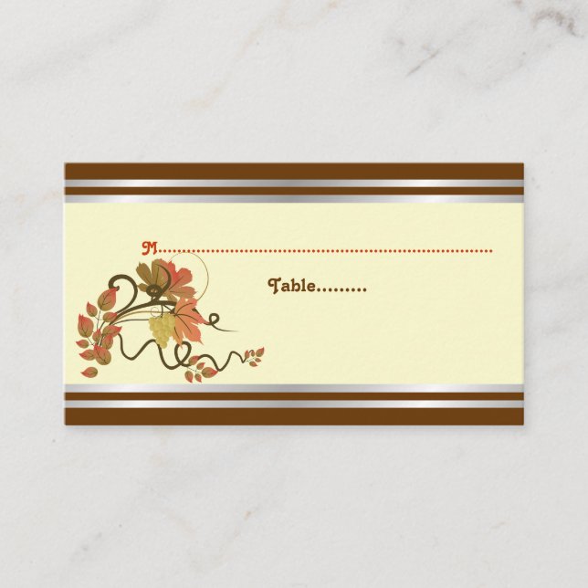 Elegant grape vine, fall leaves wedding place card (Front)