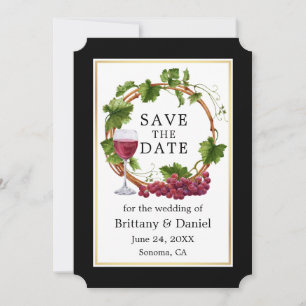 Elegant Grape Vines Watercolor Wreath Black Gold Save The Date