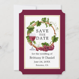 Elegant Grape Vines Watercolor Wreath Burgundy Save The Date