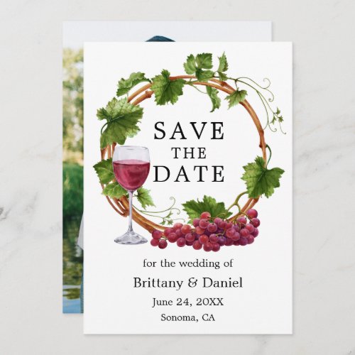 Elegant Grape Vines Watercolor Wreath Photo Save The Date
