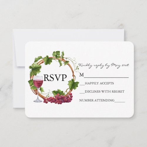 Elegant Grape Vines Watercolor Wreath Wedding RSVP Card