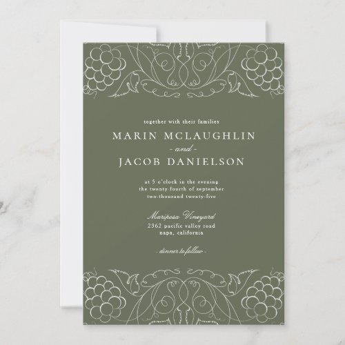 Elegant Grapes Motif Wine Winery Wedding Invitatio Invitation