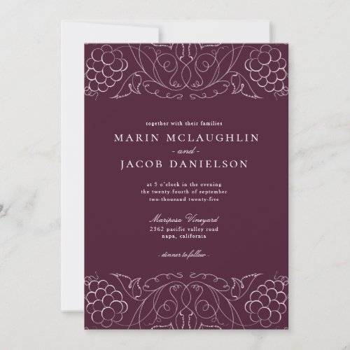 Elegant Grapes Motif Wine Winery Wedding Invitation