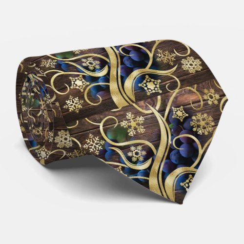 Elegant Grapes With Gold Pattern Neck Tie