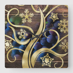 Elegant Grapes With Gold Pattern Square Wall Clock