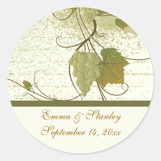 Elegant grapevine fall wedding Save the Date Classic Round Sticker (Front)
