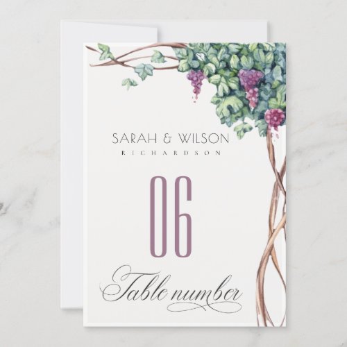 Elegant Grapevine Foliage Wedding Table Number