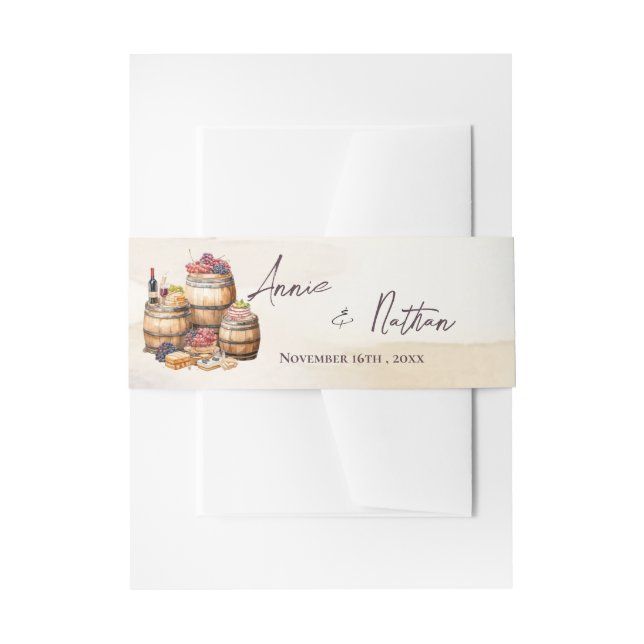 Elegant Grapevine-Inspired Rustic Winery  Wedding Invitation Belly Band (Front Example)