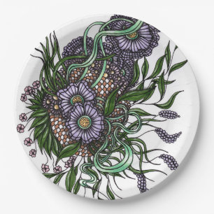 Elegant Graphic Lavender Floral Zentangle Paper Pl Plates