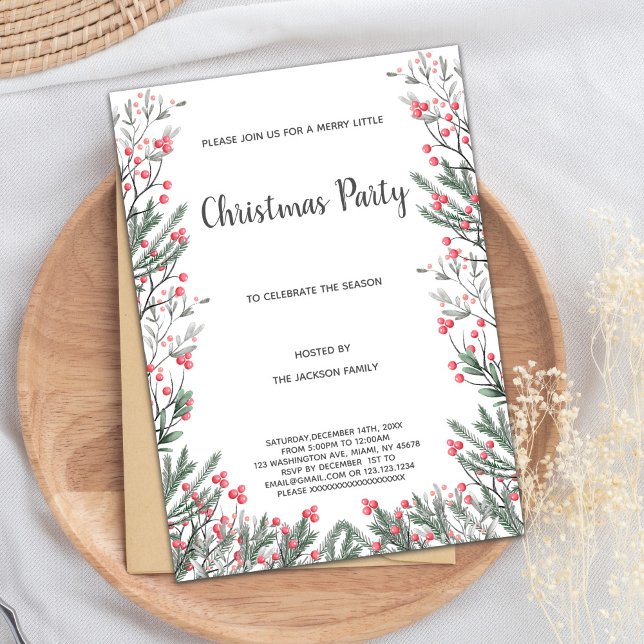 Elegant Grass Floral Christmas Holiday Party Invitation (Floral Grass Christmas Invitations)