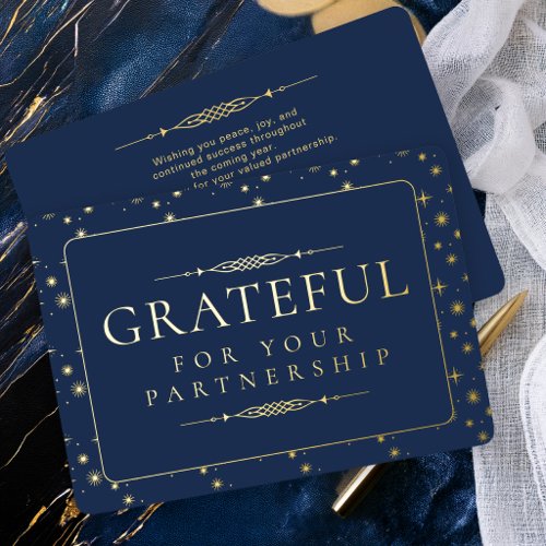 Elegant Grateful for Your Partnership Business Foil Holiday Card