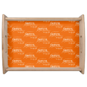 Elegant Grateful Thanksgiving Autumn Orange Serving Tray