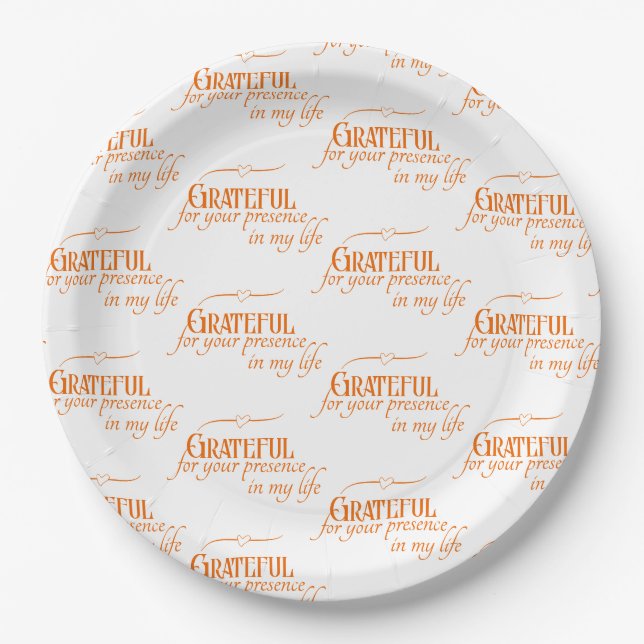 Elegant Grateful Thanksgiving Autumn Typography Paper Plates (Front)