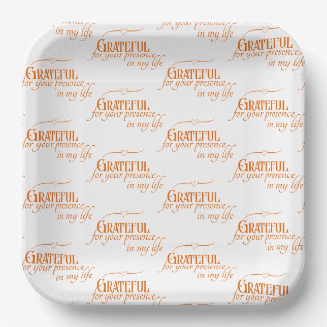 Elegant Grateful Thanksgiving Autumn Typography Paper Plates (Front)