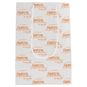 Elegant Grateful Thanksgiving Fall Pumpkin Orange Medium Gift Bag