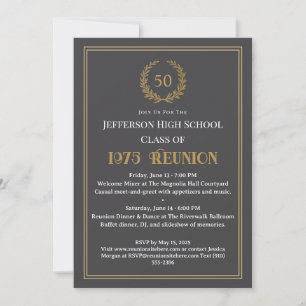 Elegant Gray 50 Year Class Reunion Laurel Wreath Invitation