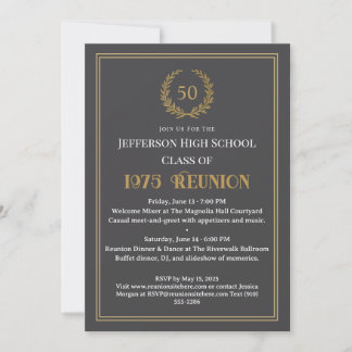 Elegant Gray 50 Year Class Reunion Laurel Wreath Invitation