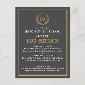 Elegant Gray 50 Year Class Reunion Laurel Wreath Postcard