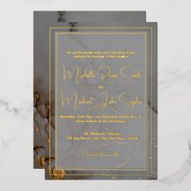 Elegant Gray Alcohol Ink Wedding Gold