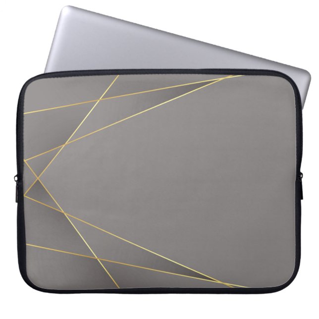 Elegant Gray and Abstract Gold Lines Laptop Sleeve (Front)