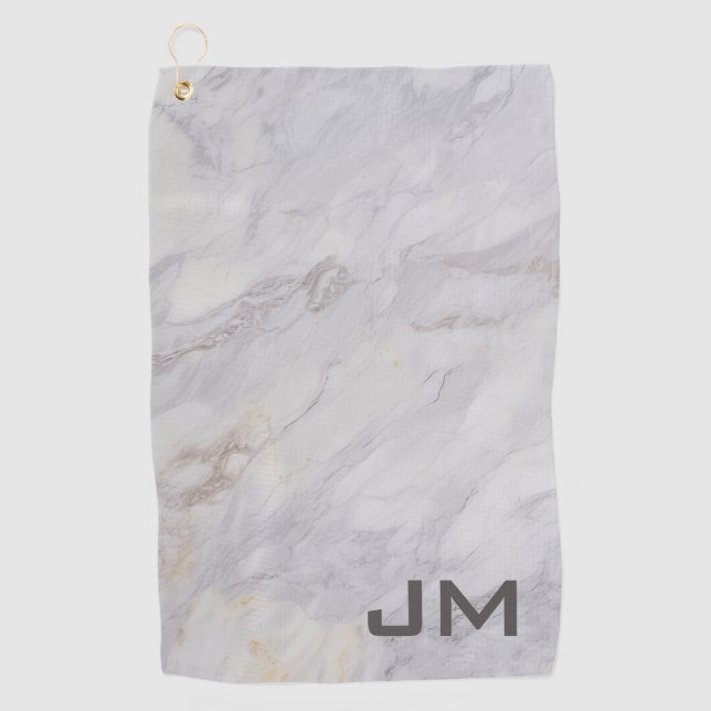 Elegant gray and beige marble design golf towel (Front)