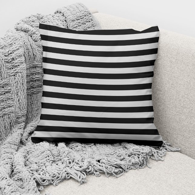 Elegant Gray And Black Bold Striped Pattern Throw Pillow (Creator Uploaded)