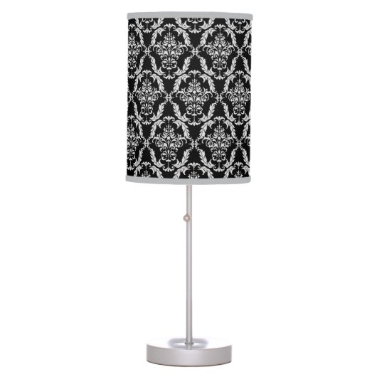 Elegant Gray and Black Damask Pattern Table Lamp (Front)