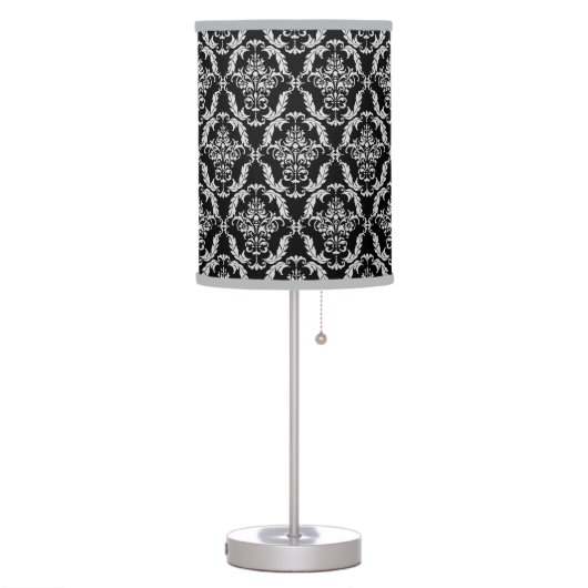 Elegant Gray and Black Damask Pattern Table Lamp (Left)