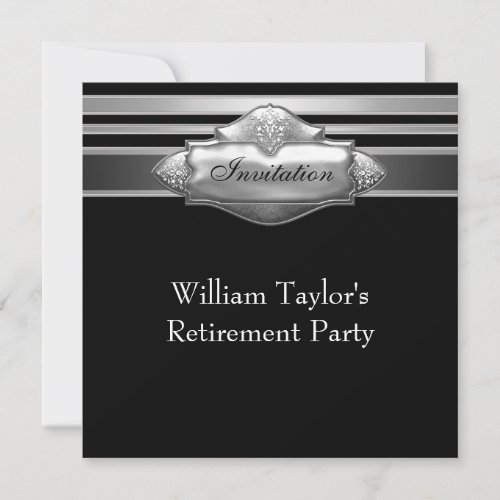 Elegant Gray and Black Mans Retirement Party Invitation